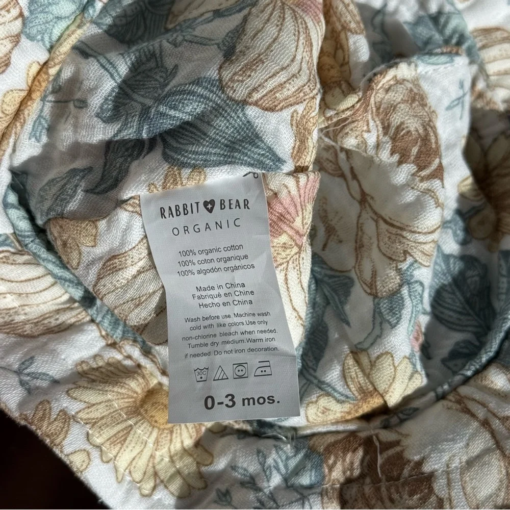 Rabbit + Bear Organic Baby Floral Sun Hat 0–3 Mon Organic Cotton Coastal Resort